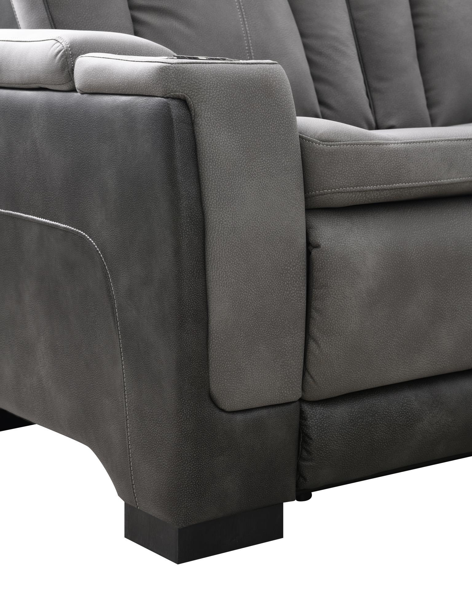 U77 - Power Reclining Sofa With Power Headrest, Reading Light, Magzine Pocket, Storage Arms / USB And Wireless Charger - Slate