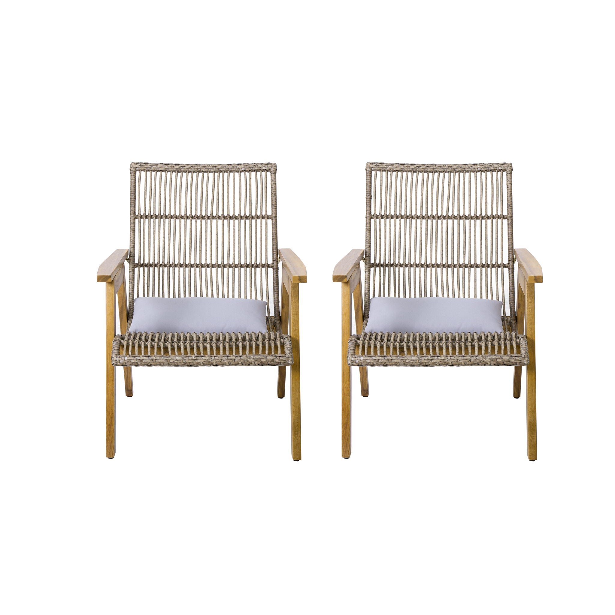 Acacia Wood Cape Woven Wicker Large Lounge Chair With Pillow For Patio, Deck, Yard, Lawn And Garden Seating Wicker (Set of 2) - Teak