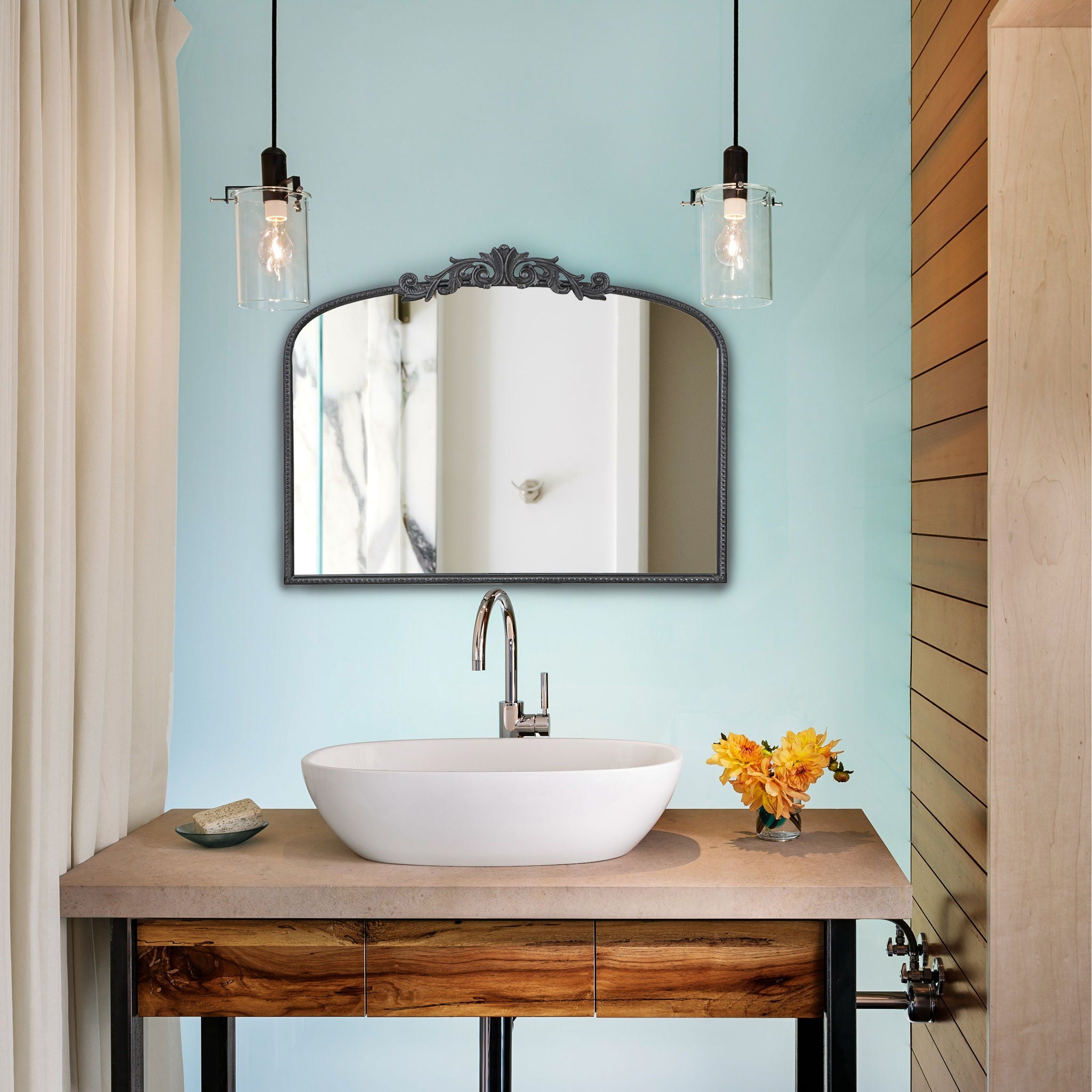 Arch Mirror, Baroque Inspired Wall Decor For Bathroom, Bedroom, Living Room