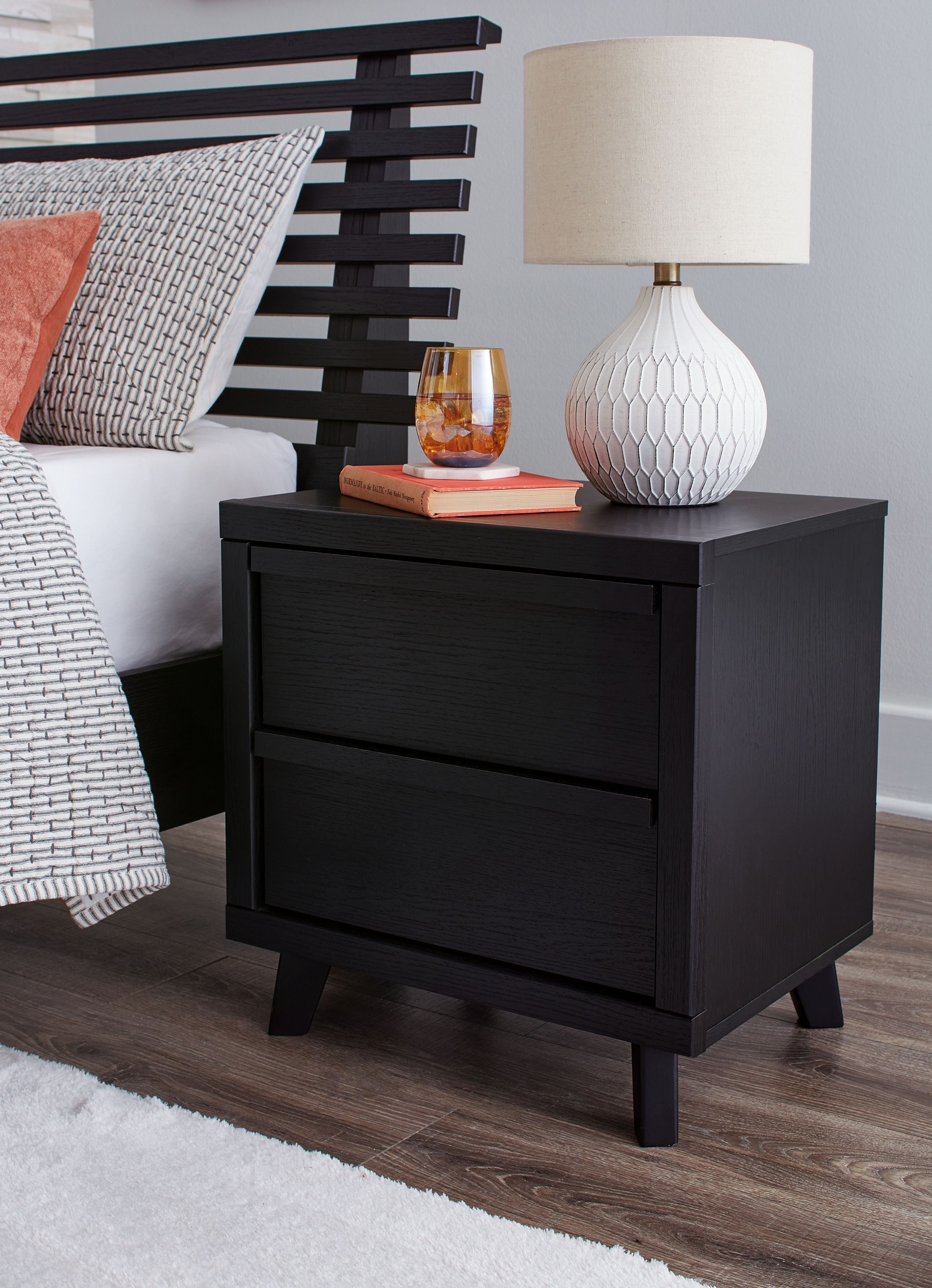 Signature Design by Ashley® Danziar - Black - Two Drawer Night Stand | Meri Furniture