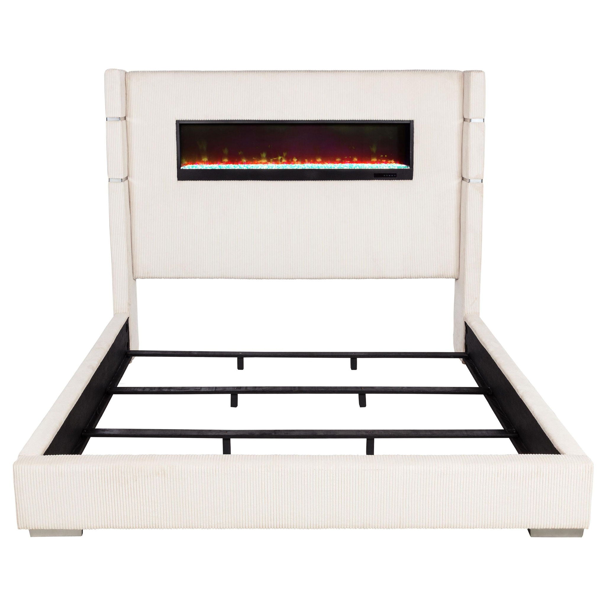 Tisdall Upholstered Eastern King Flame Visualizer Bed Cream