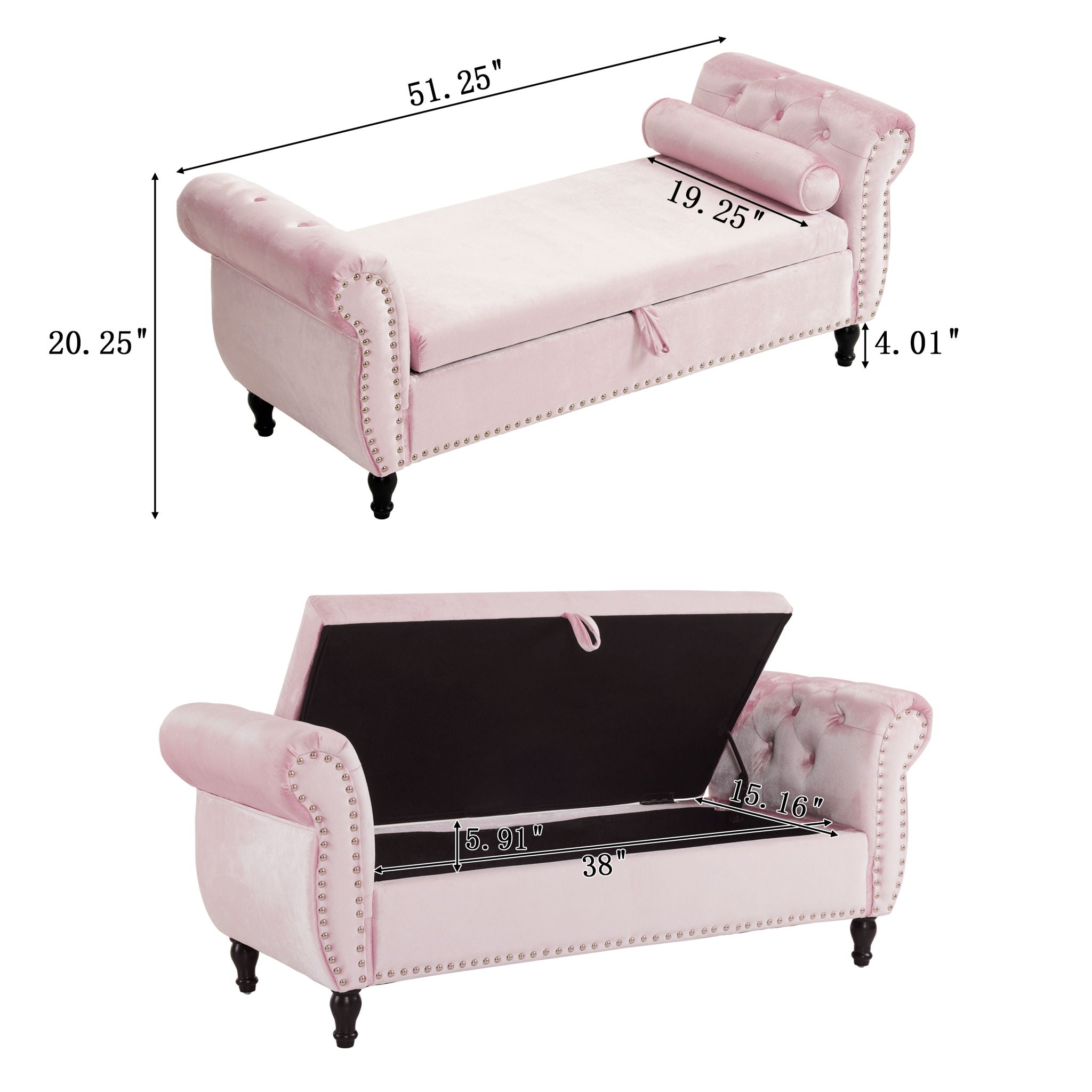 Luxurious Velvet Multifunctional Storage Ottoman Bench With Pillow