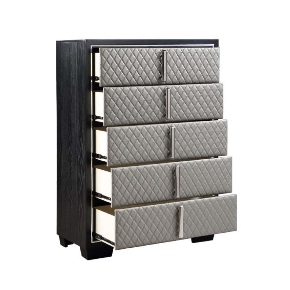 ACME Nicola - Chest - Silver PU & Black Finish | Meri Furniture