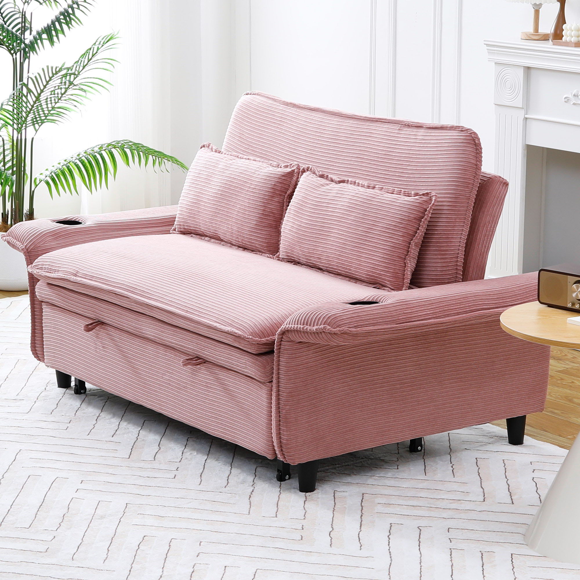 Modern Fabric Multi-Functional Sofa Bed With Adjustable Armrests And Backrests