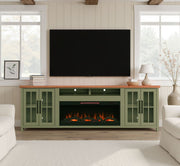 Vineyard - 97" Fireplace TV Stand Console For TVs Up To 100" - Sage Green And Fruitwood Finish