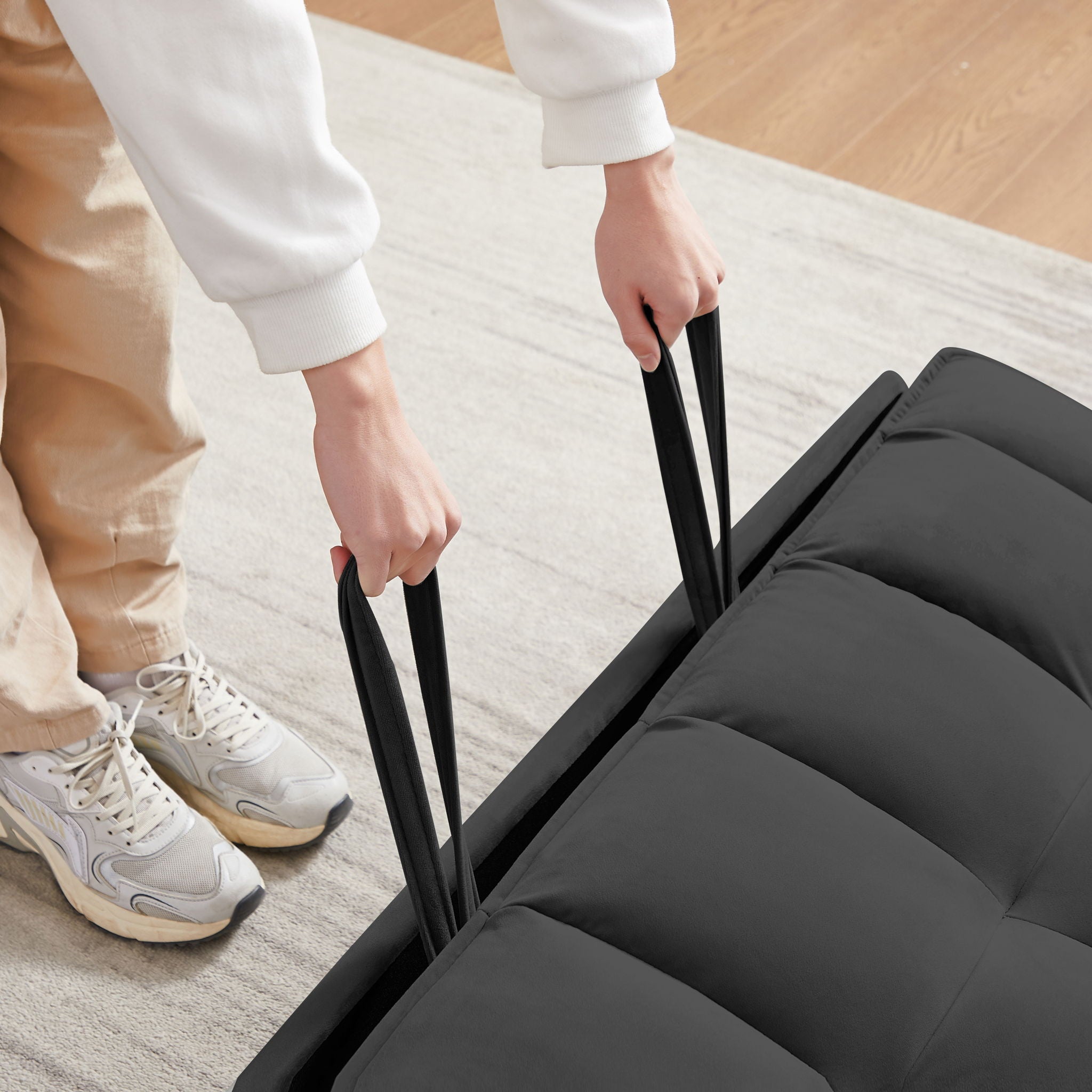 Modern Velvet Convertible Loveseat Futon Sofa With Pullout Bed, Reclining Backrest