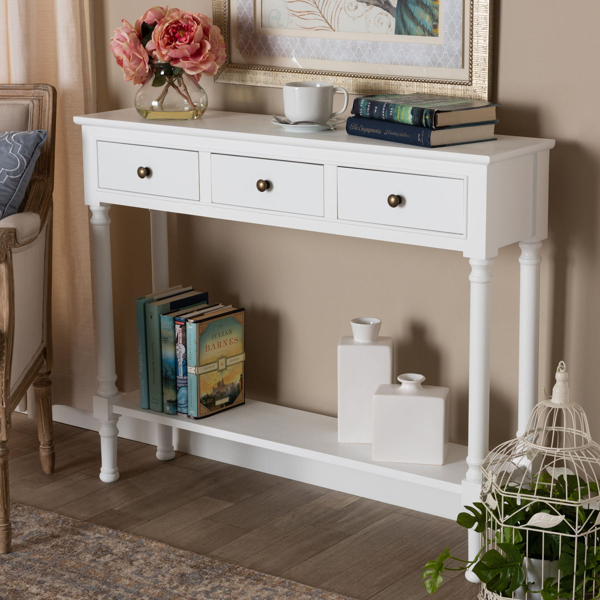 Calvin Classic and Traditional French Farmhouse White Finished Wood 3-Drawer Entryway Console Table