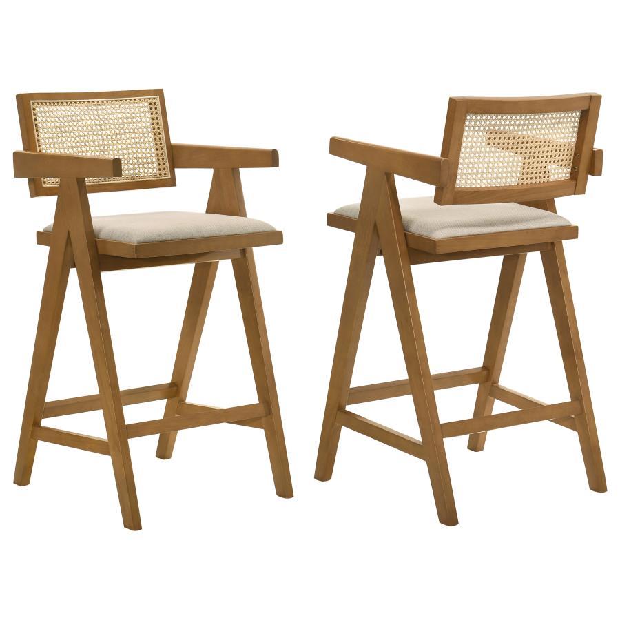 Coaster Fine Furniture Kane - Woven Rattan Wood Bar Chair (Set of 2) - Light Walnut | Meri Furniture