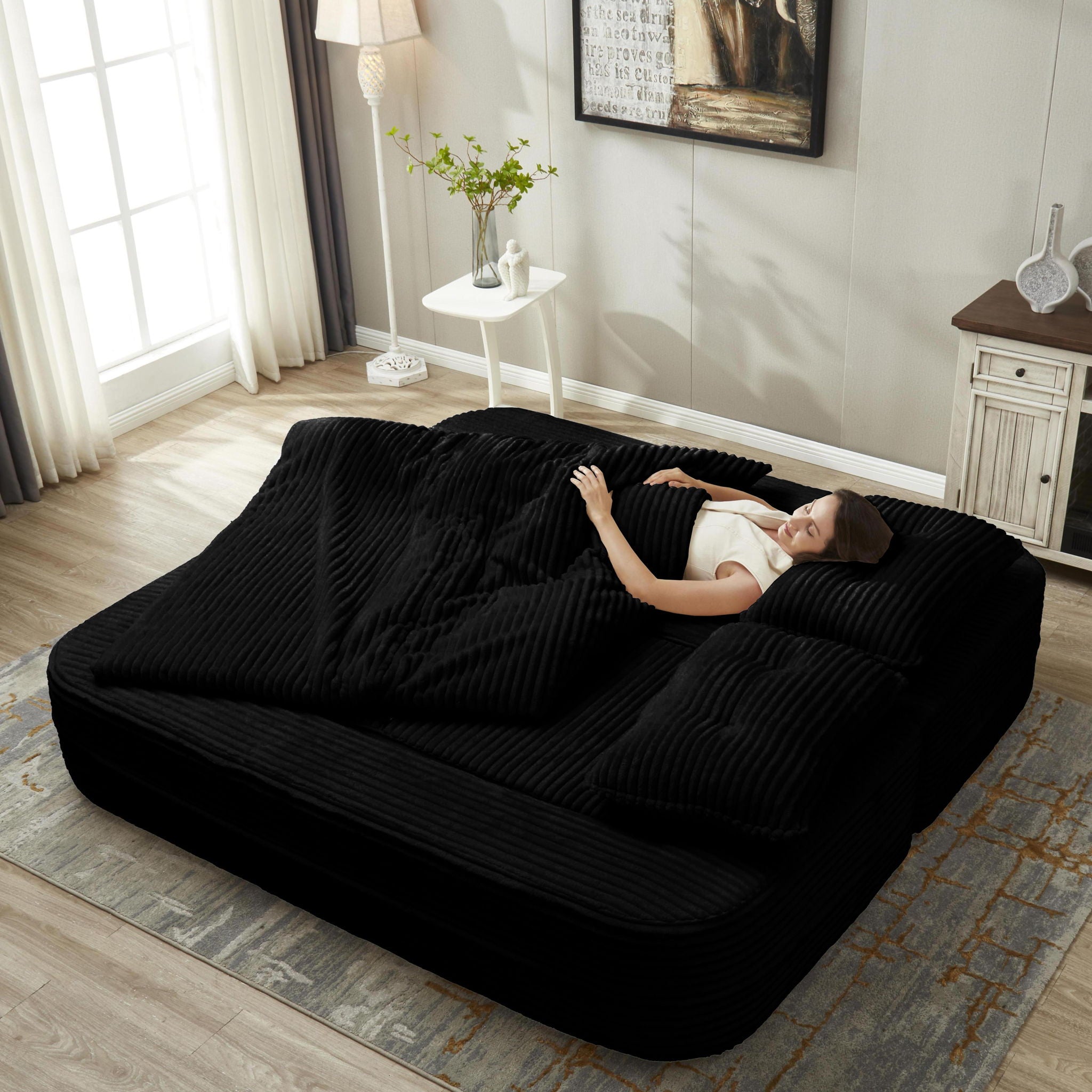Multi Functional Sectional Sofa Bed With Independent Chaise Lounge And Functional Blanket