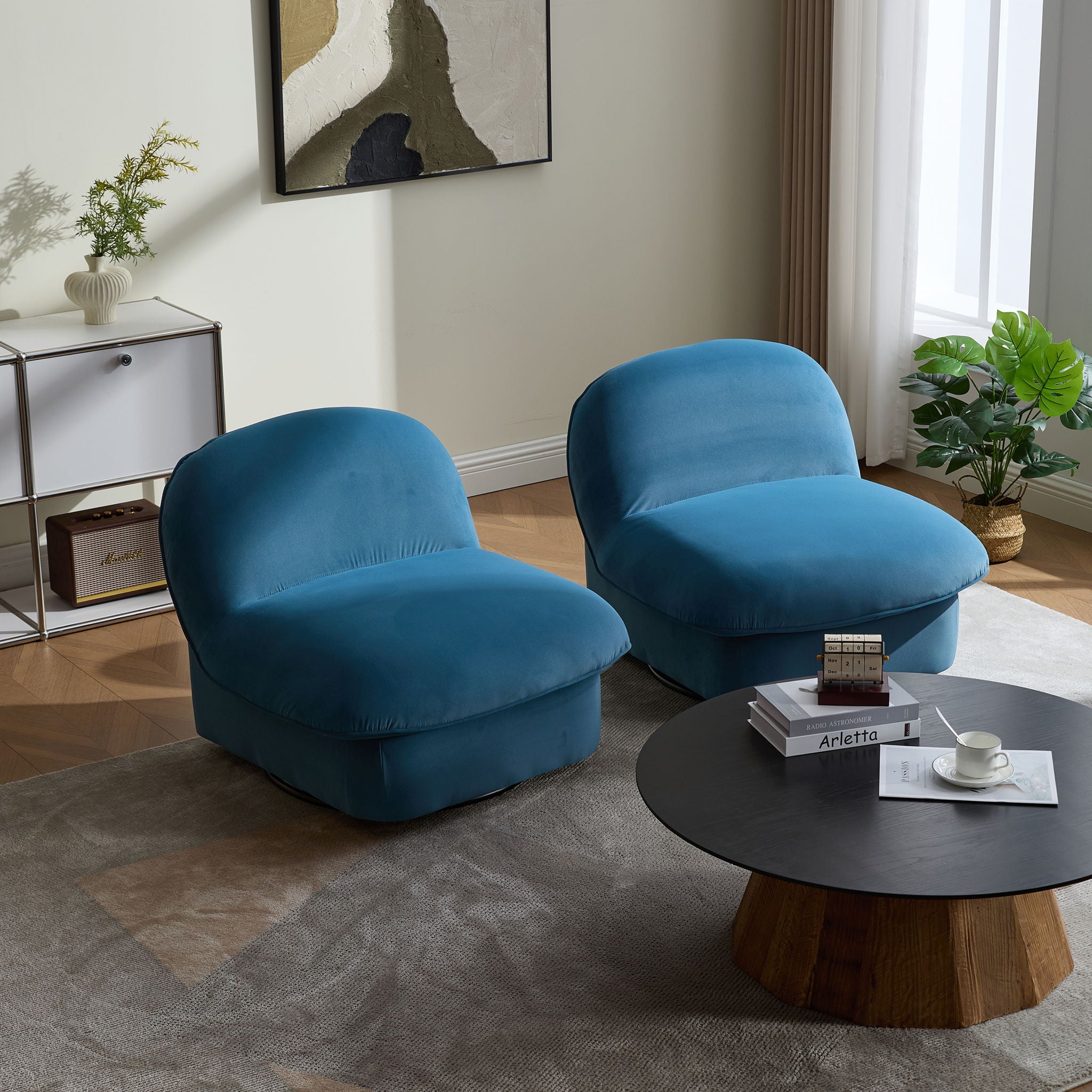 Pumpkin Shaped Swivel Accent Chair, 360 Degree Rotation For Living Room