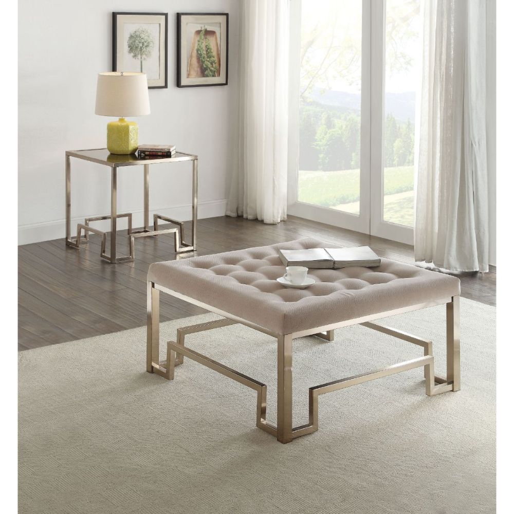 ACME Damien - Ottoman - Fabric & Champagne | Meri Furniture