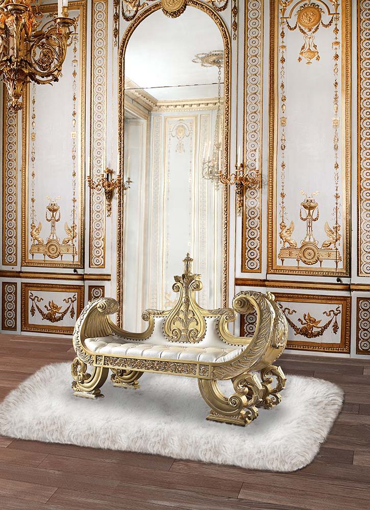 ACME Bernadette - Bench - White PU & Gold Finish | Meri Furniture