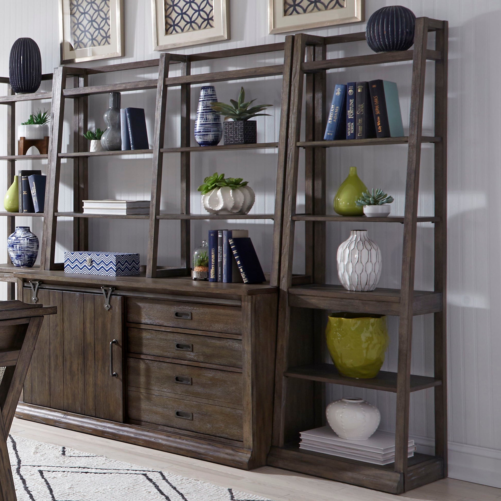 Liberty Furniture Stone Brook - Leaning Bookcase - Dark Brown | Meri Furniture