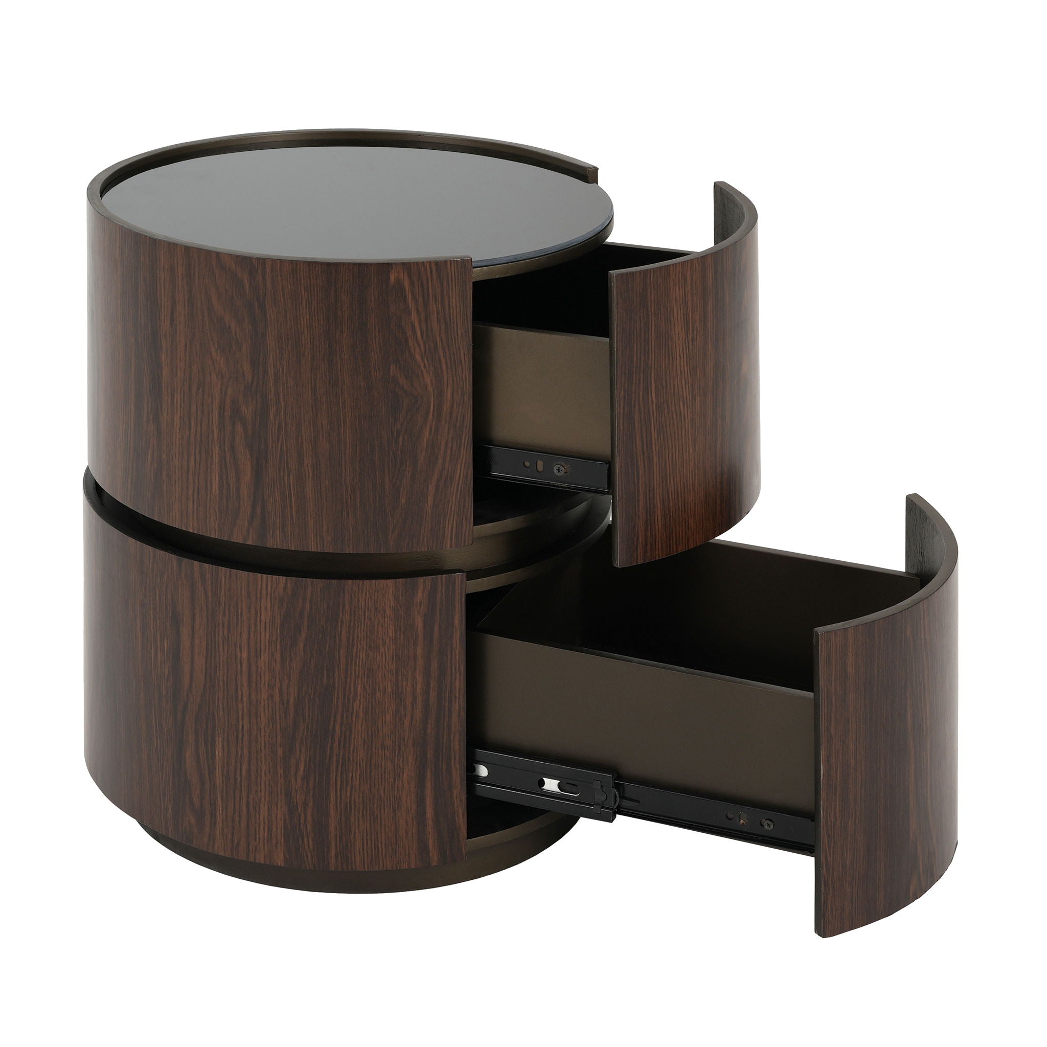 Elegant Italian High Grade Double Layer Storage Round Side Table - Brown / Black