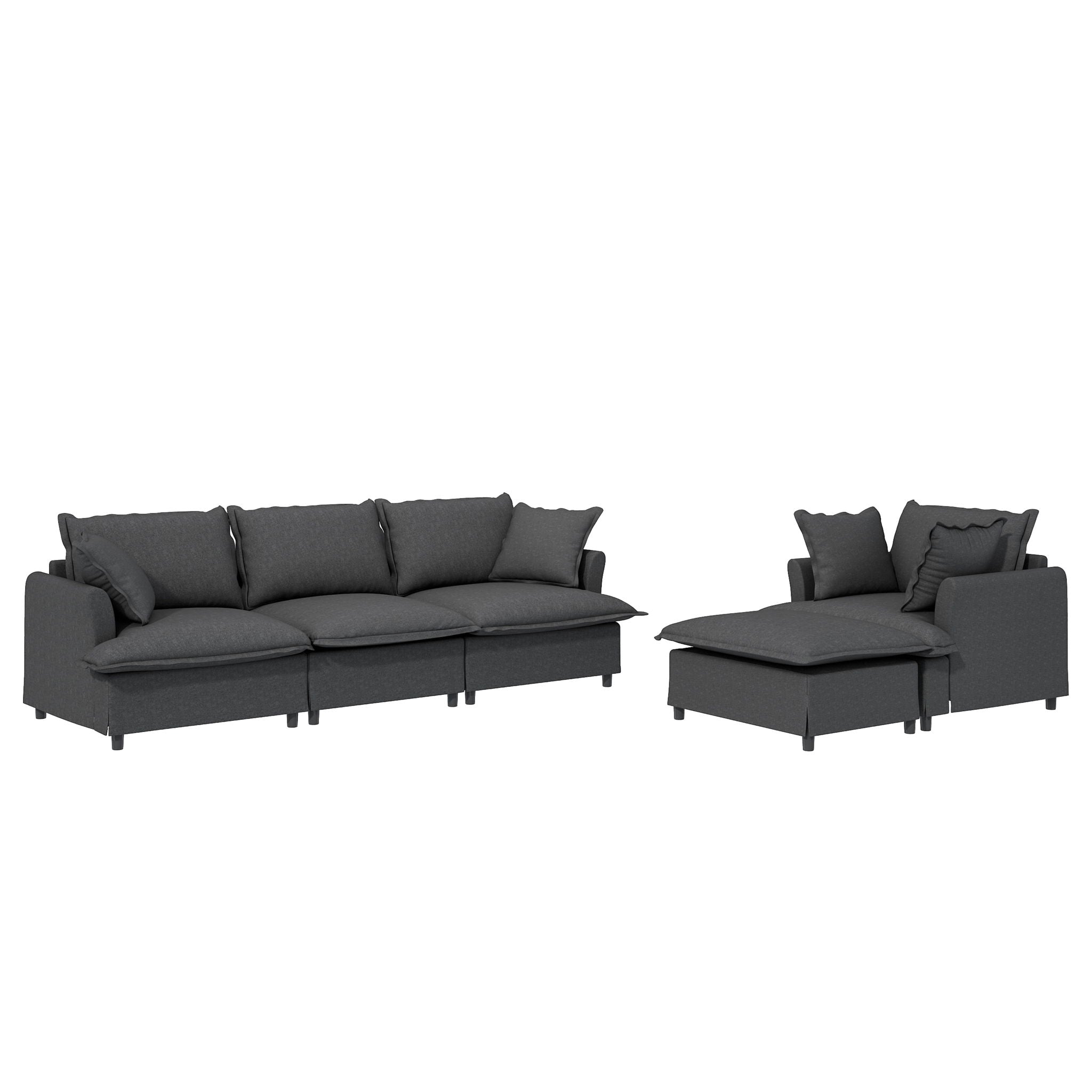 Living Room Set Modular Sectional Couch, Upholstered Sofa & Armchair & Movable Ottoman