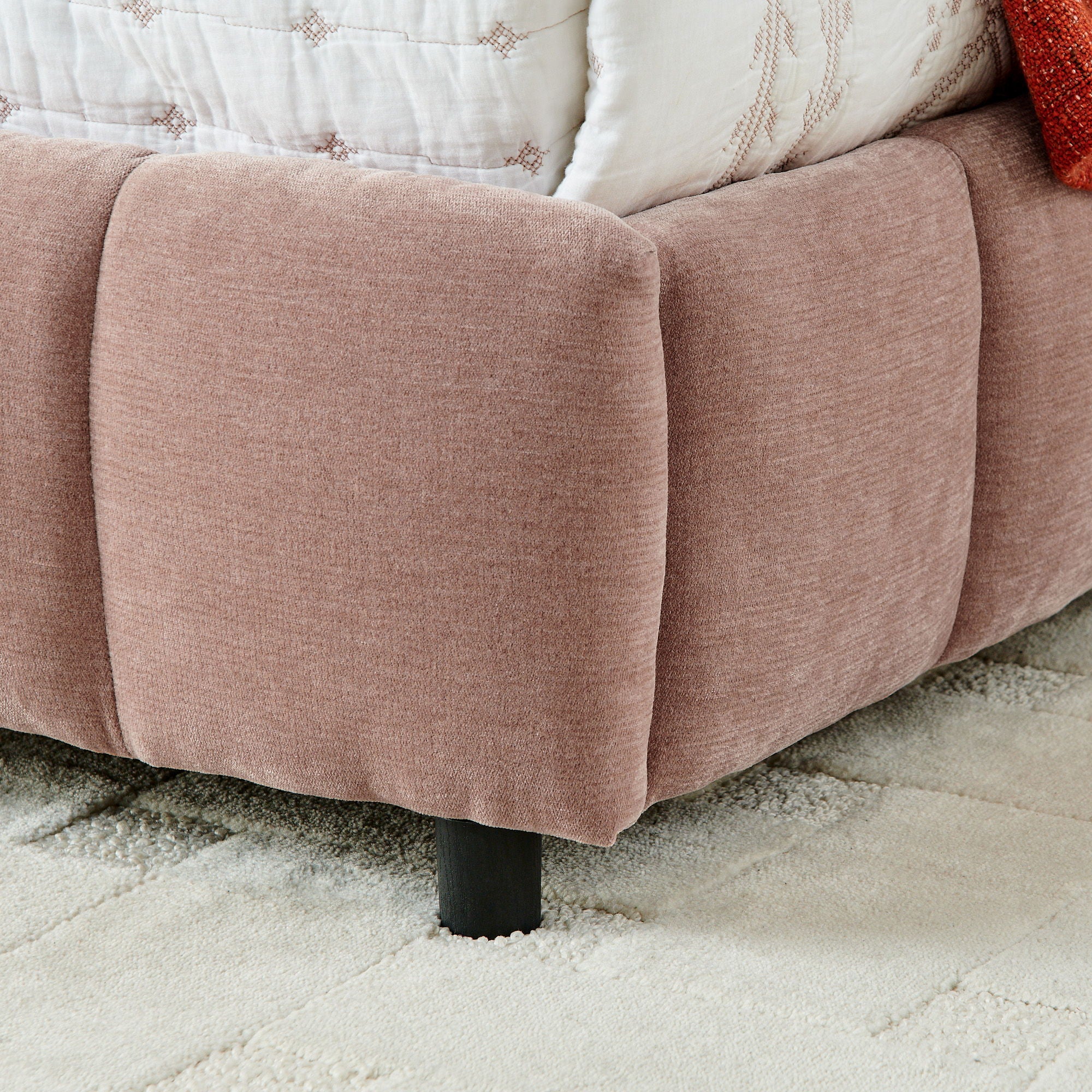 Modern Platform Bed Frame With Thick Chenille Fabric