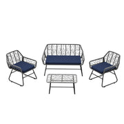 4 Piece Wicker Patio Furniture Set With Tempered Glass Table And Detachable Cushions