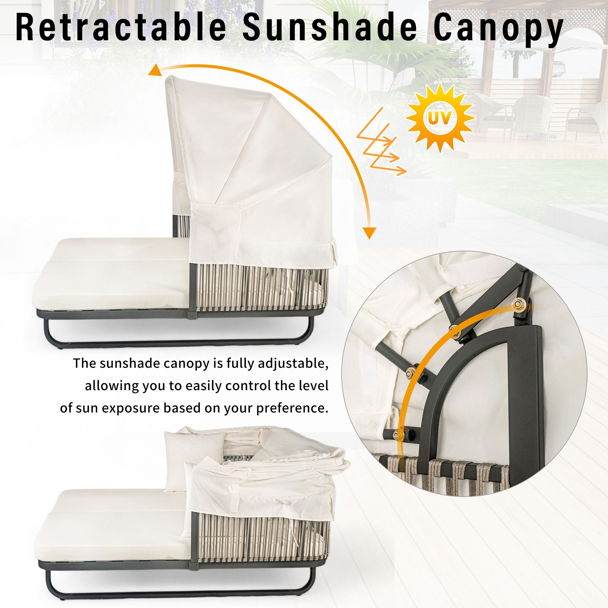 Outdoor Patio Rattan Daybed With Detachable Pillows