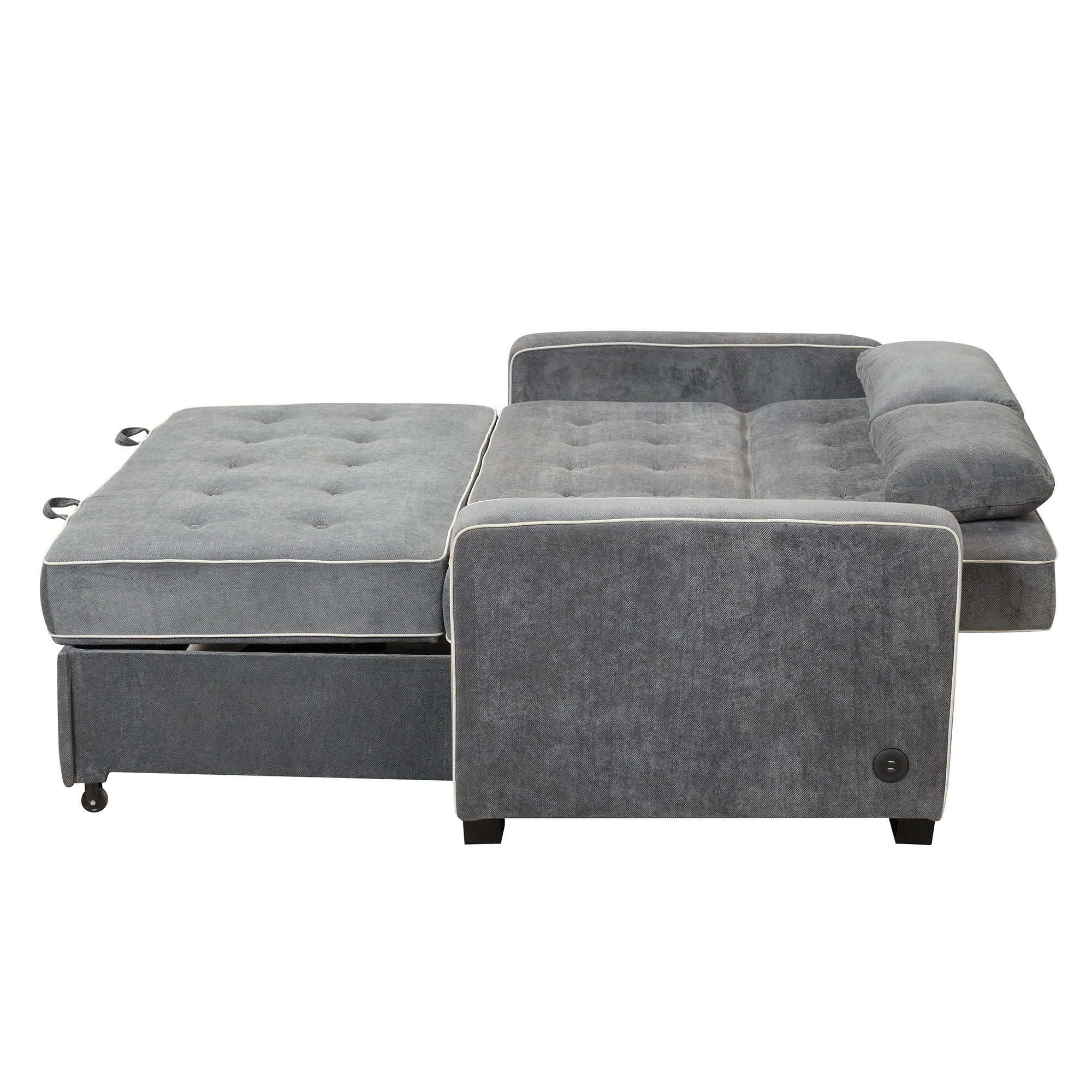 Upholstered Sleeper Bed Sofa With Dual USB Charging, Adjustable Backrest