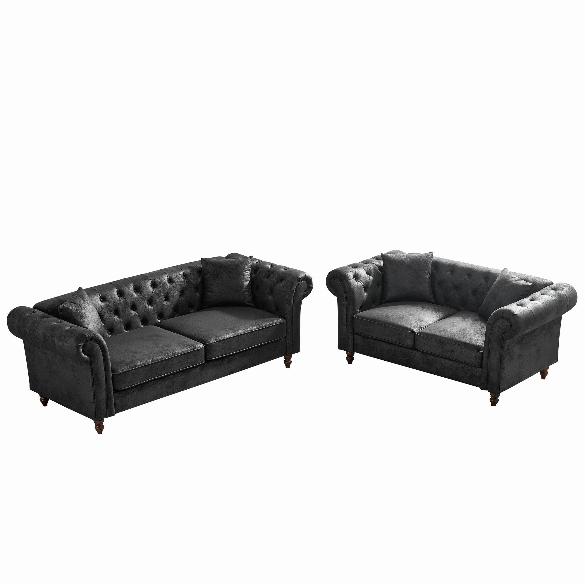 Chesterfield 3 And 2 Seater Sofa Set, High Tech Fabric Upholstered Couch For Living Room