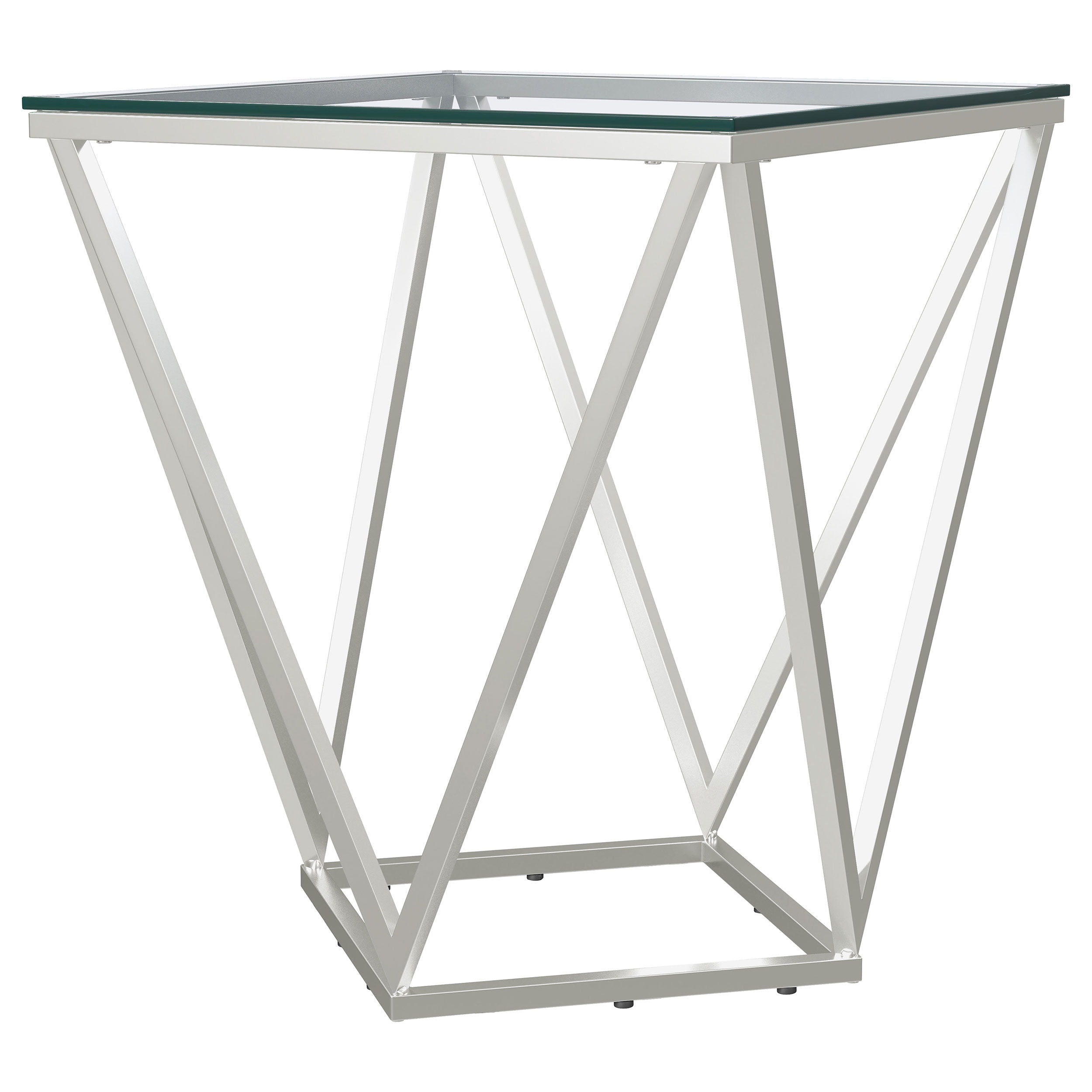 Coaster Fine Furniture Brittania - Square Glass Top Geometric End Table - Nickel | Meri Furniture