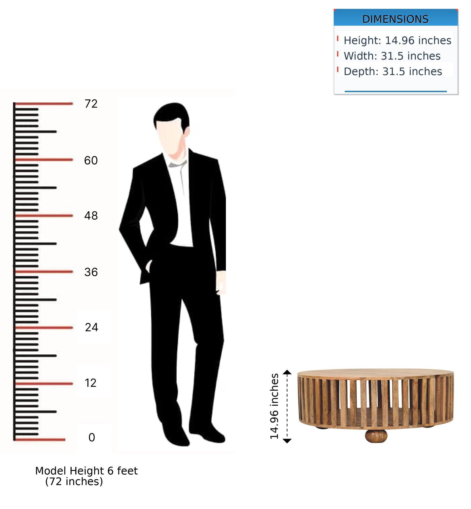 Slatted Round Coffee Table - Beige