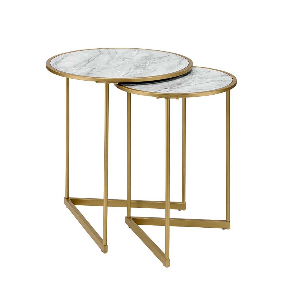 Garo - Accent Table - Faux Marble & Gold Finish