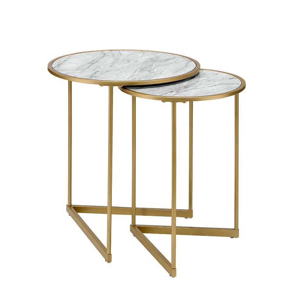 ACME Garo - Accent Table - Faux Marble & Gold Finish | Meri Furniture