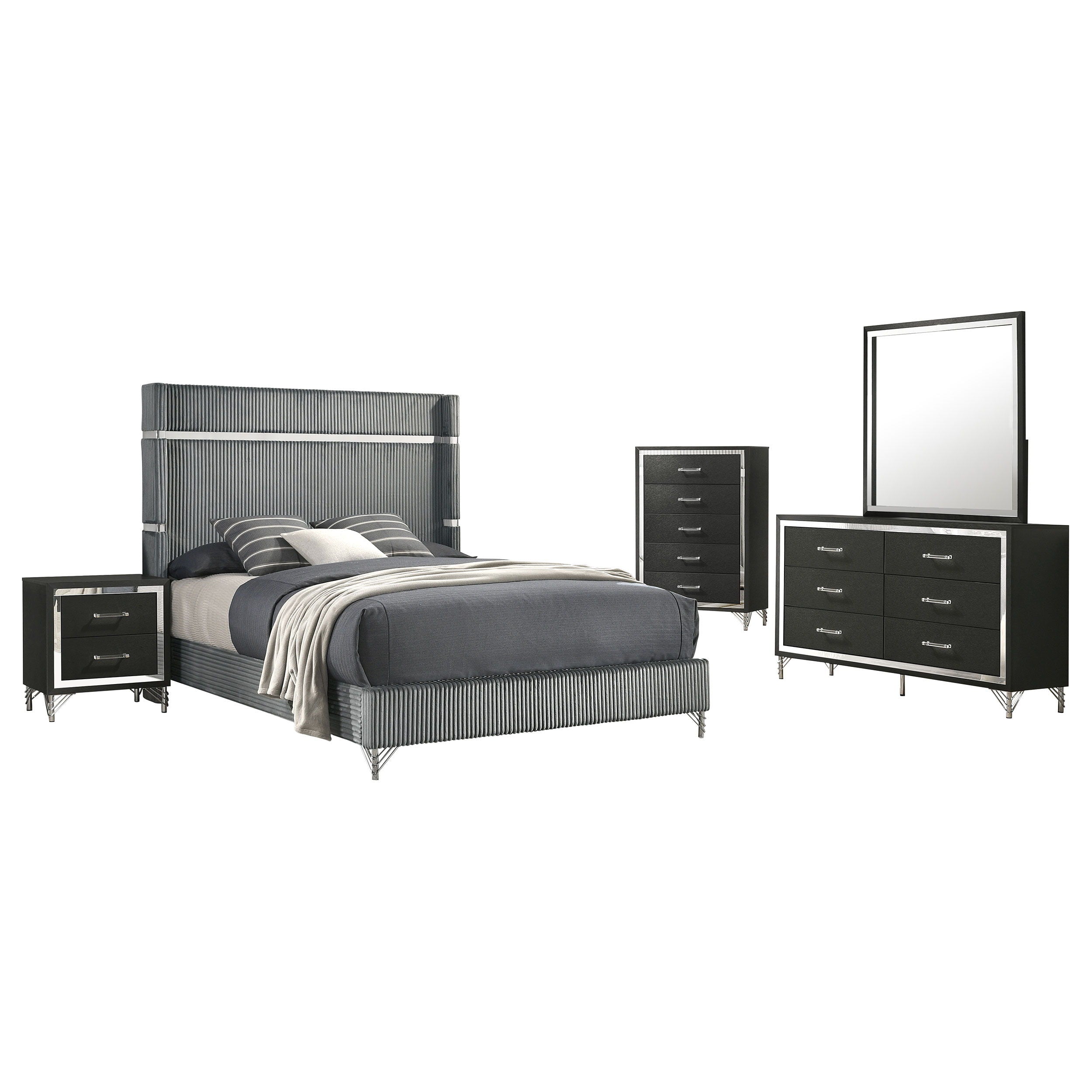 Coaster Fine Furniture Lucia - Bedroom Set With Upholstered Wingback Panel Bed | Meri Furniture