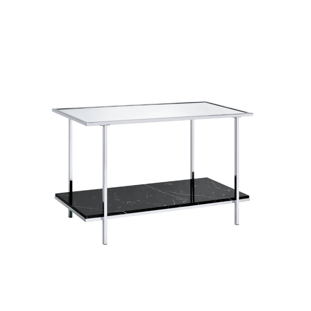ACME Angwin - Accent Table - Mirrored, Faux Marble & Chrome | Meri Furniture