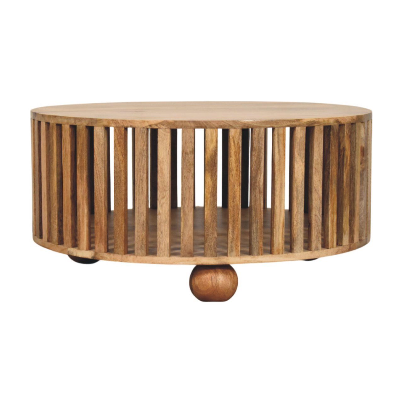 Slatted Round Coffee Table - Beige