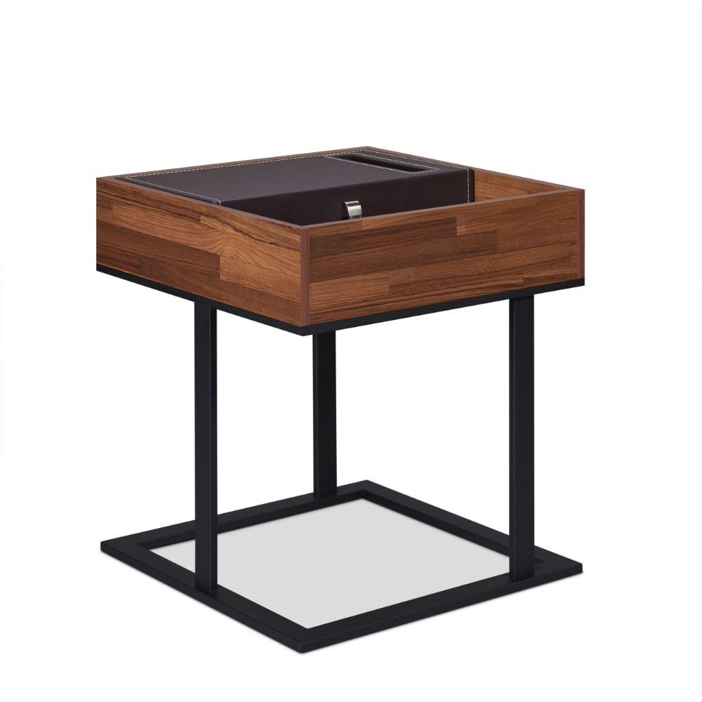 ACME Sara - I - I End Table - Espresso PU, Walnut & Sandy Black | Meri Furniture