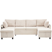 Sectional Sofa Bed With Pull Out Sleeper, USB Ports, Cup Holders