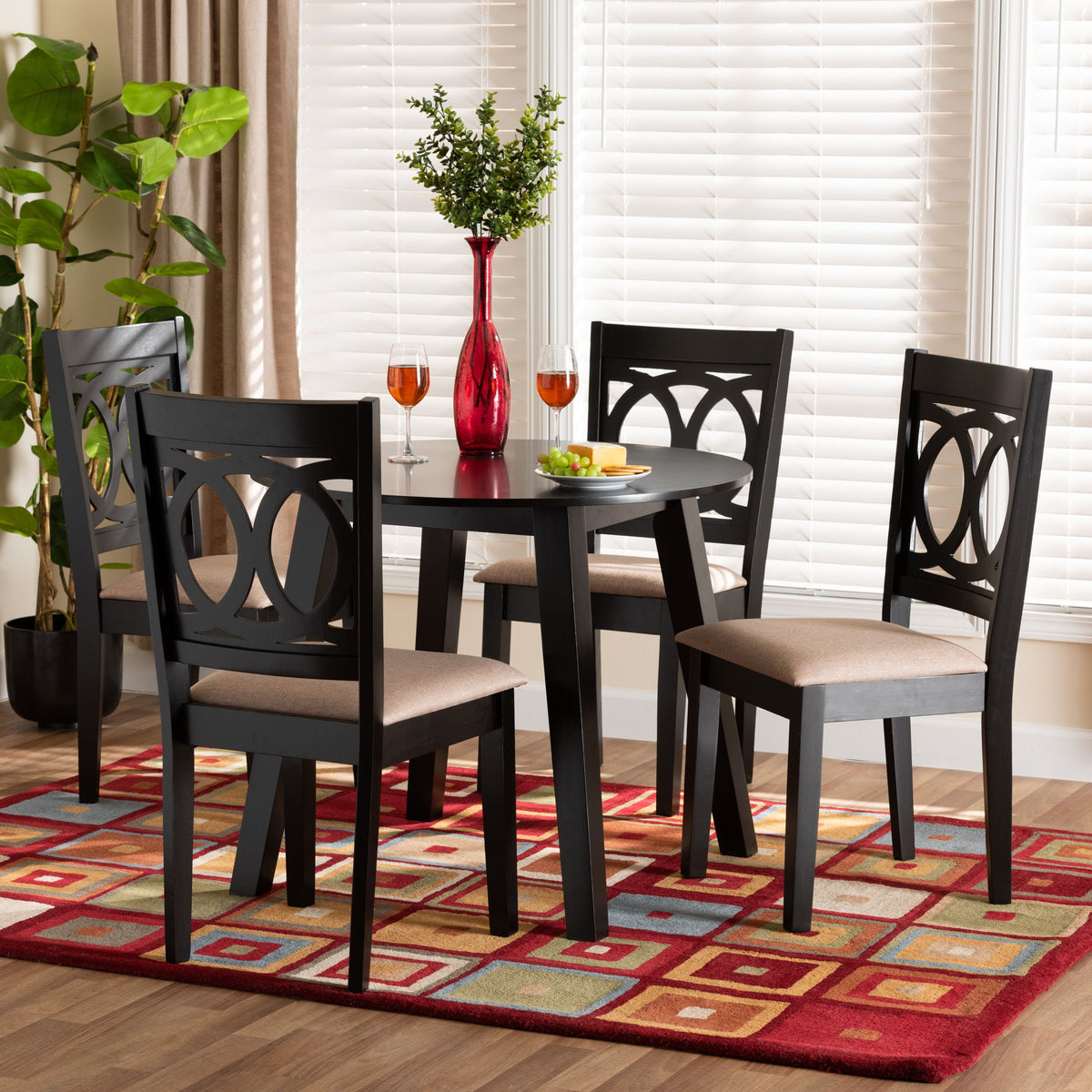 Louisa Modern Beige Fabric and Dark Brown Finished Wood 5-Piece Dining Set