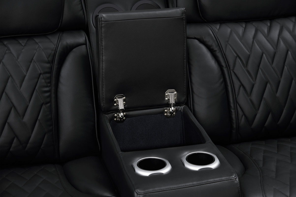 Jazz Black Leather Aire Transformer Power Reclining Sofa & Loveseat Living Room Set with Power Headrest, Bluetooth Speakers, LED Lights, Wireless Charging Drop-Down Table, USB & USB-C Ports, Storage & Cupholders