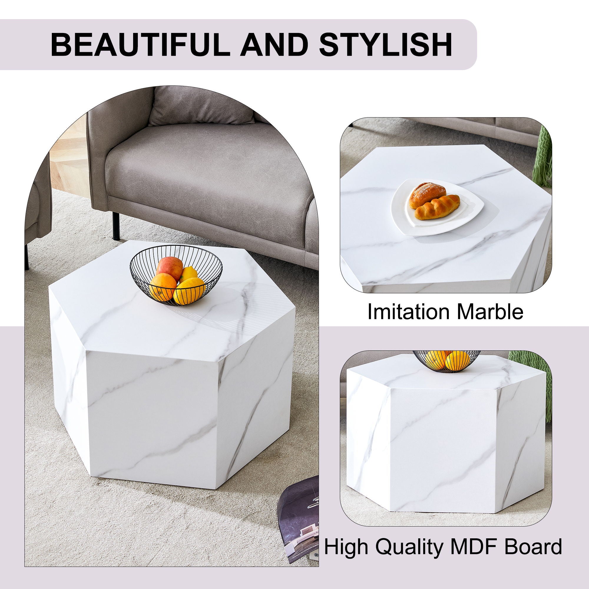 Modern Coffee Table With Complex Texture Patterns, Stylish And Durable Design - White