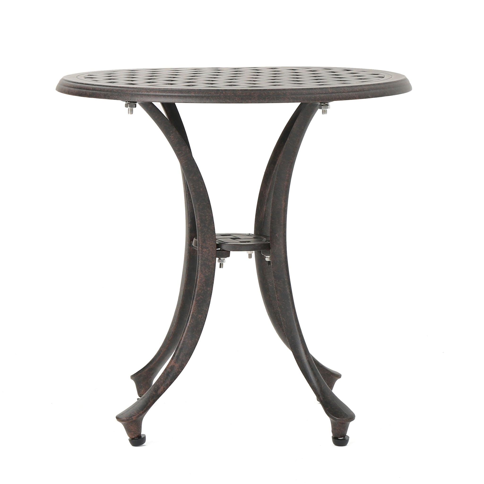 Lunaire - Outdoor Round Cast Aluminum Side Table With Lattice Top And Curved Legs - Bronze