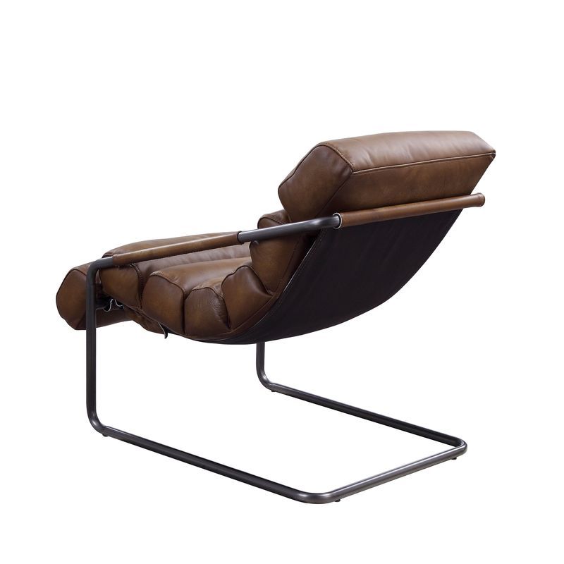 ACME Dolgren - Accent Chair - Sahara Top Grain Leather & Matt Iron Finish | Meri Furniture