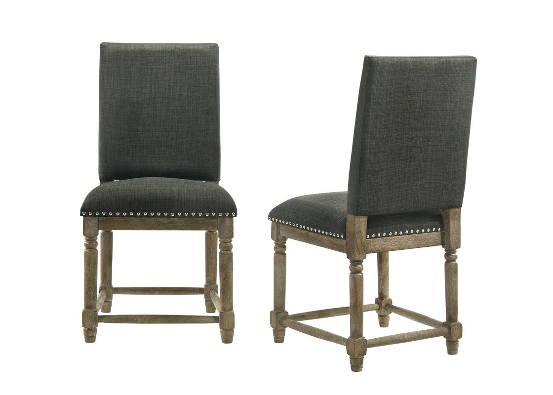Everton Set of 2 Gray Fabric 19"W Dining Chair with Nailhead Trim