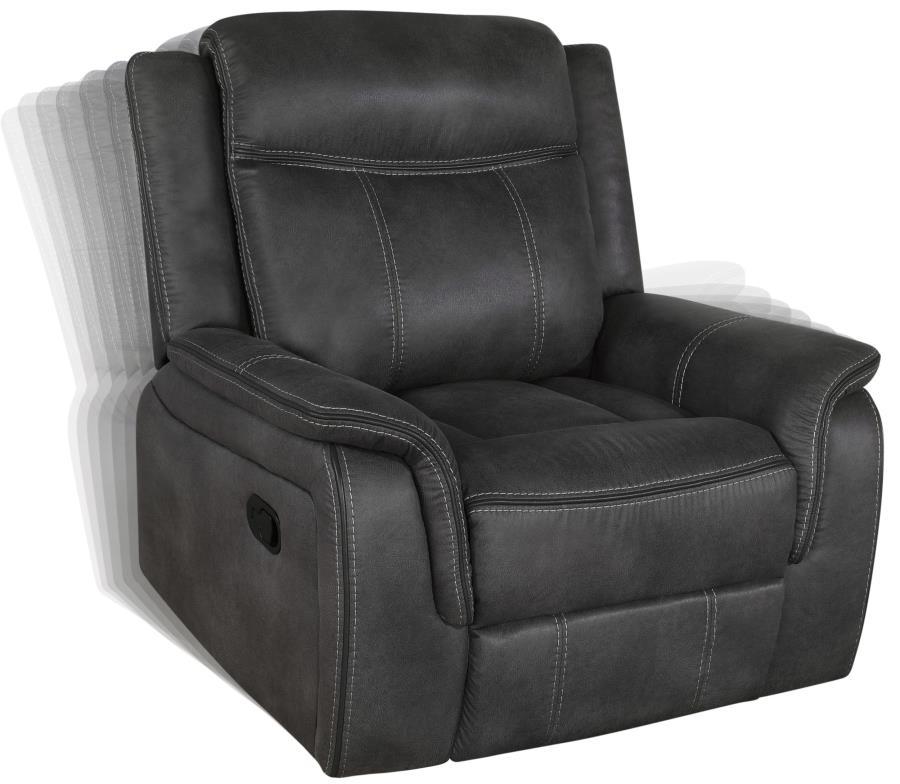 Coaster Fine Furniture Lawrence - Upholstered Padded Arm Glider Recliner - Charcoal | Meri Furniture