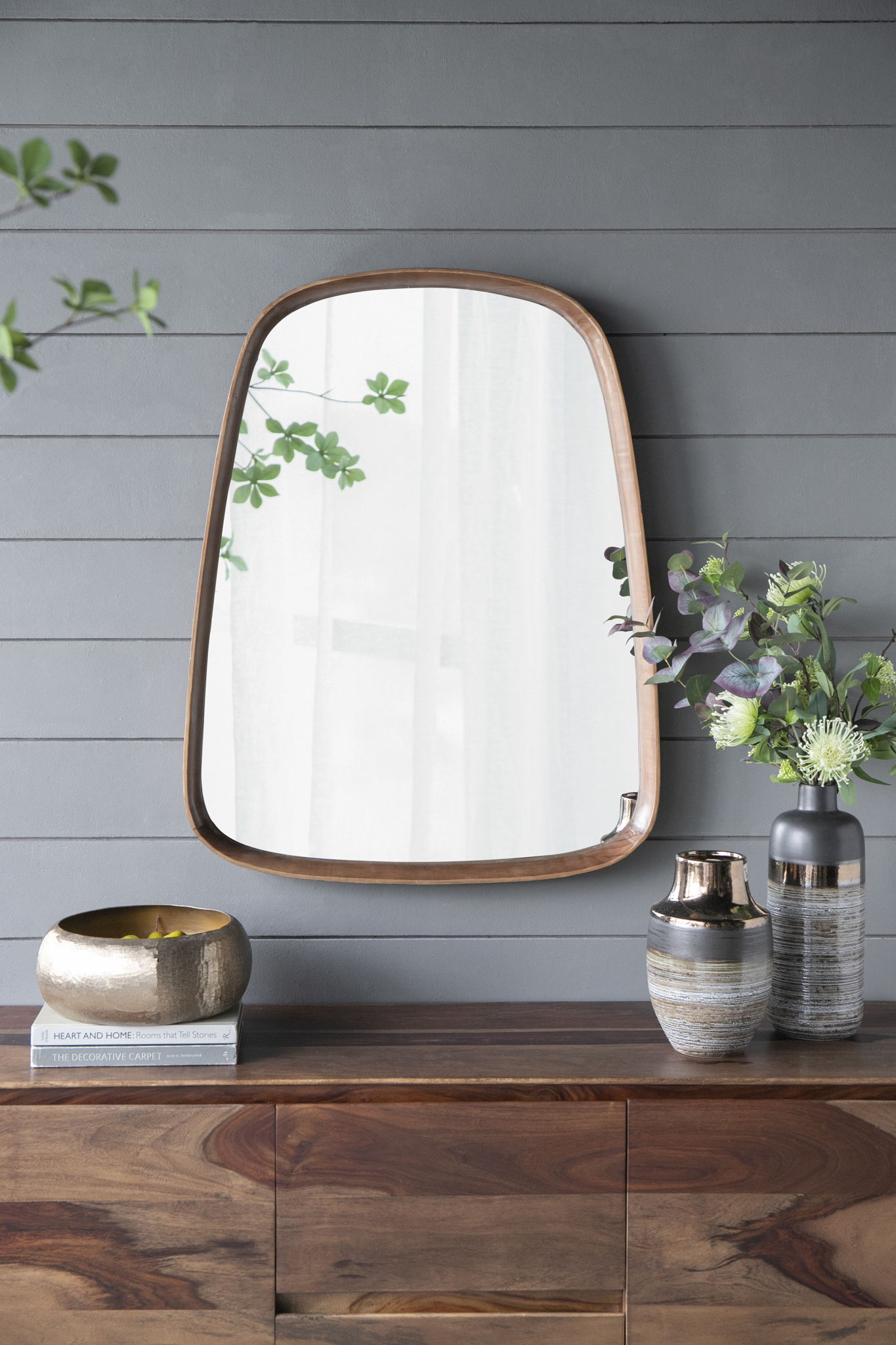 Irrgeular Mirror With Wood Frame, Wall Mirror For Living Room Bathroom Entryway - Brown
