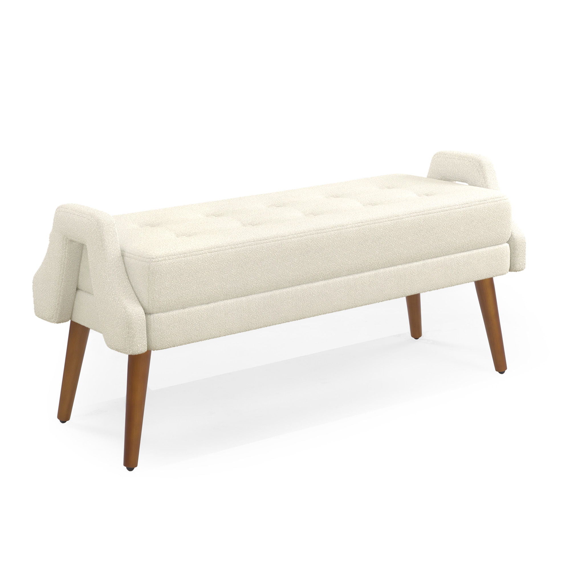 Modern Living Room Bench With Looped Yarn Fabric And Rubber Wooden Legs