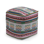 Inca - Handcrafted Peruvian Print Square Pouf Ottoman - Multicolor
