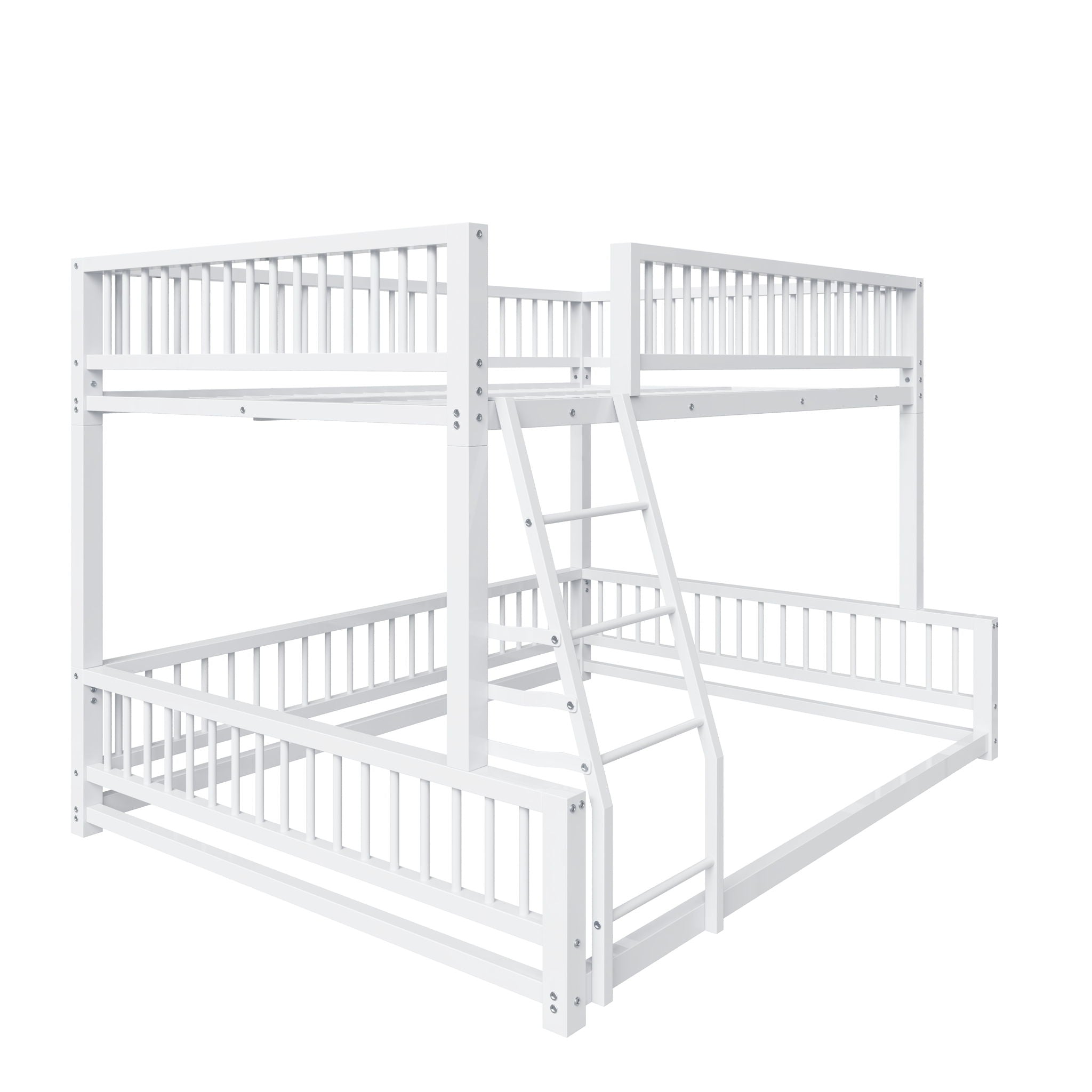 Bunk Bed Frame With Ladder And Safety Guardrails