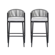 Outdoor Bar Height Metal Frame Counter Stools With Scallop Shaped Backrest & Water Resistant Cushions