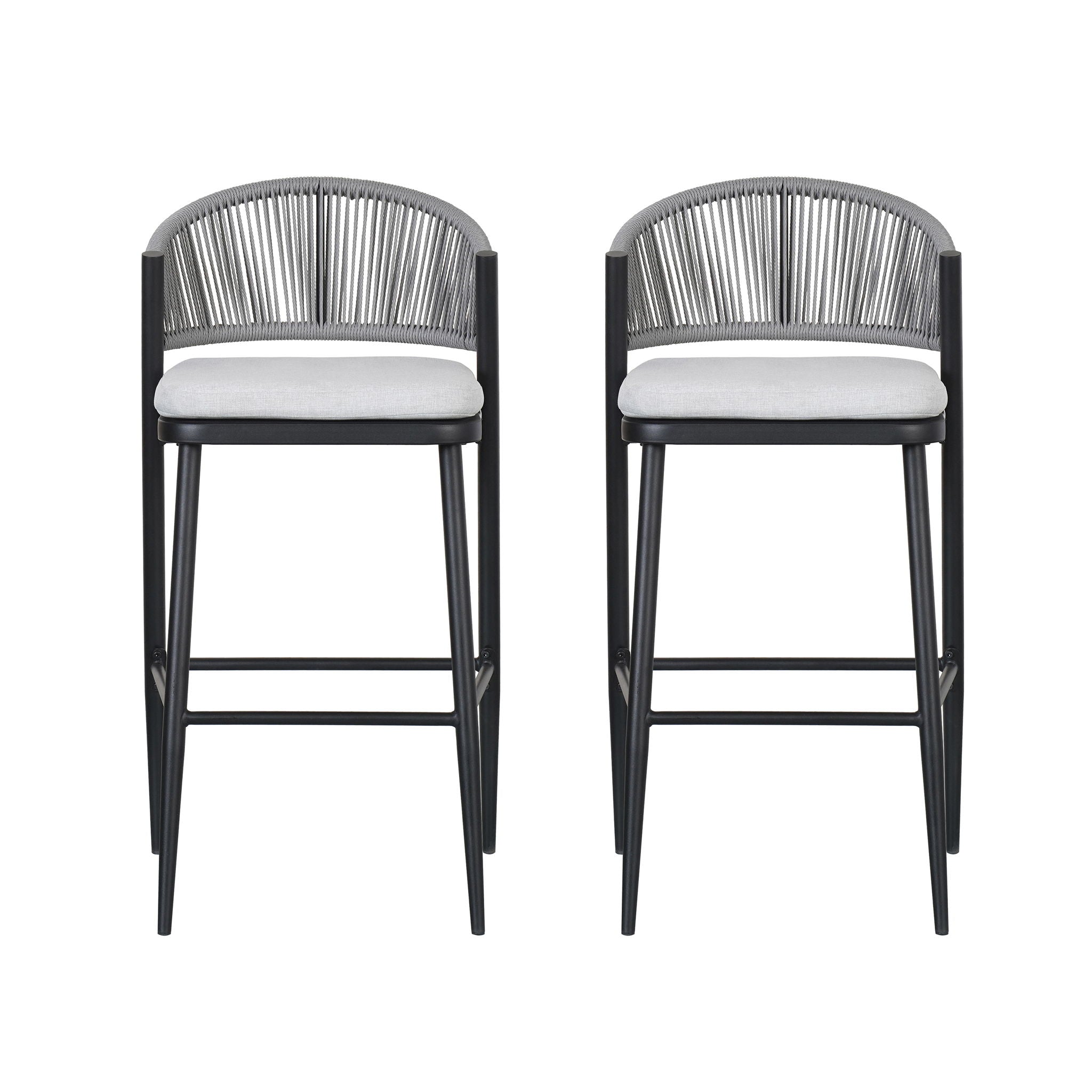 Outdoor Bar Height Metal Frame Counter Stools With Scallop Shaped Backrest & Water Resistant Cushions