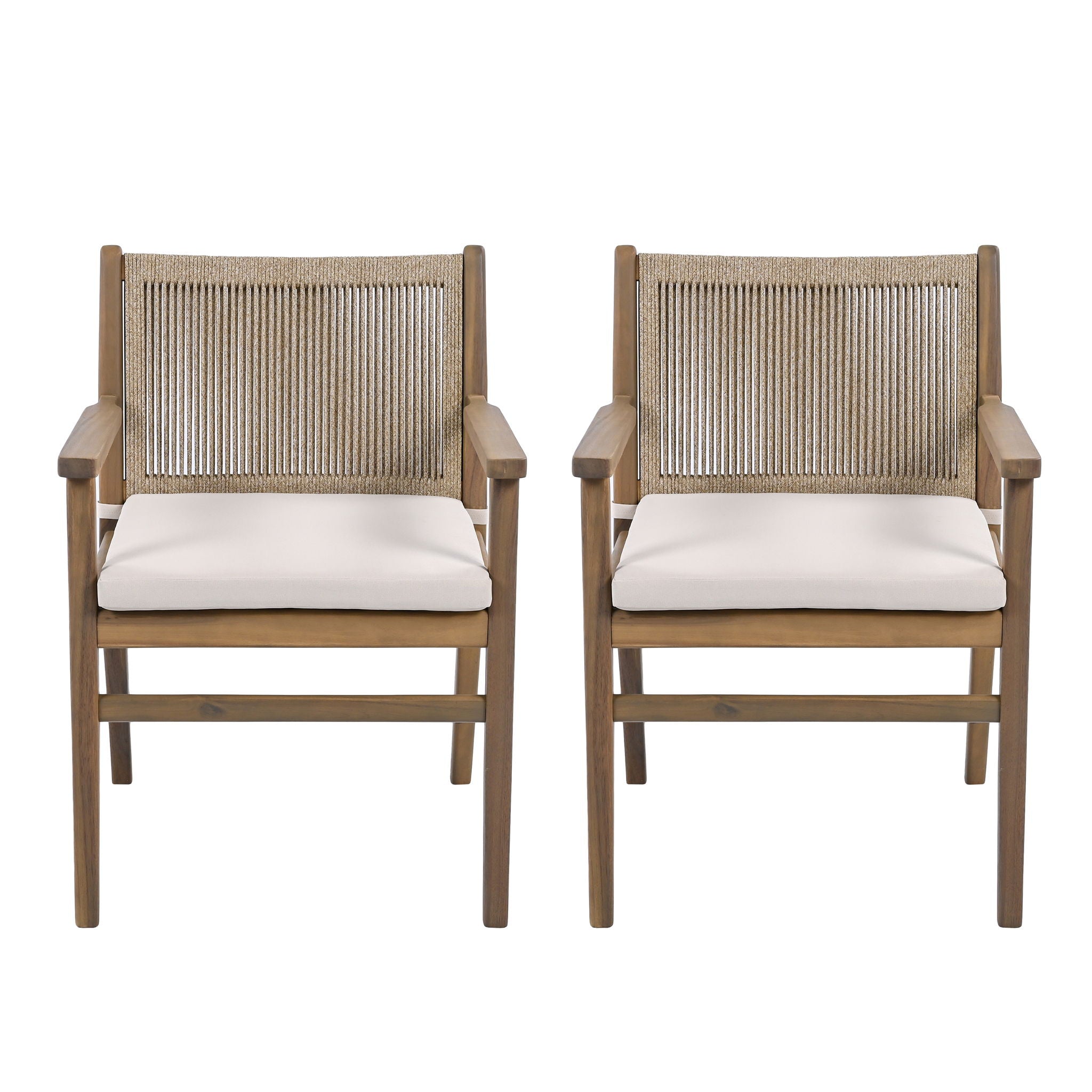 Outdoor Acacia Wood Patio Dining Armchair (Set of 2)
