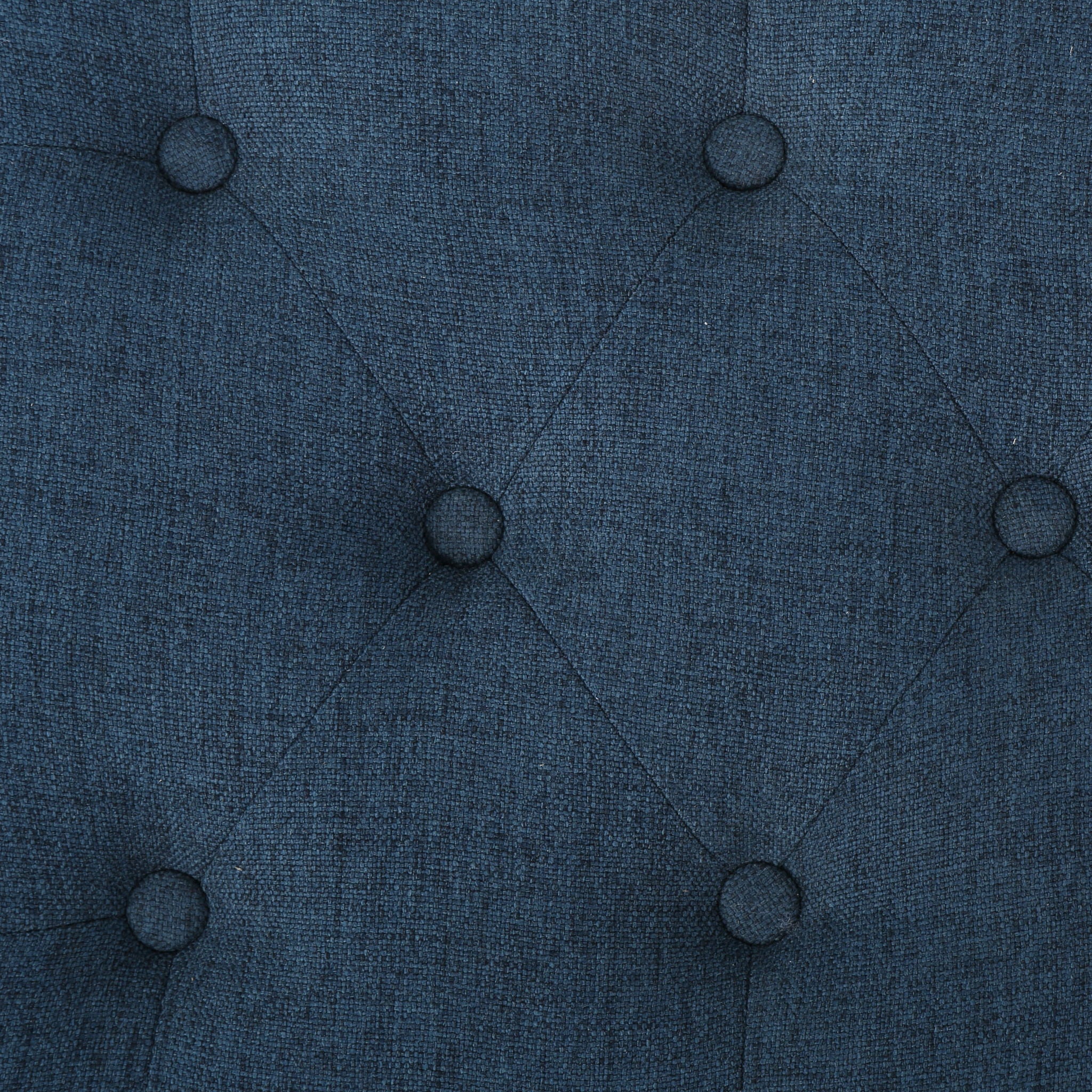 Hyatt - Suede Storage Ottoman With Tufted Top And Dark Wooden Legs - Navy Blue