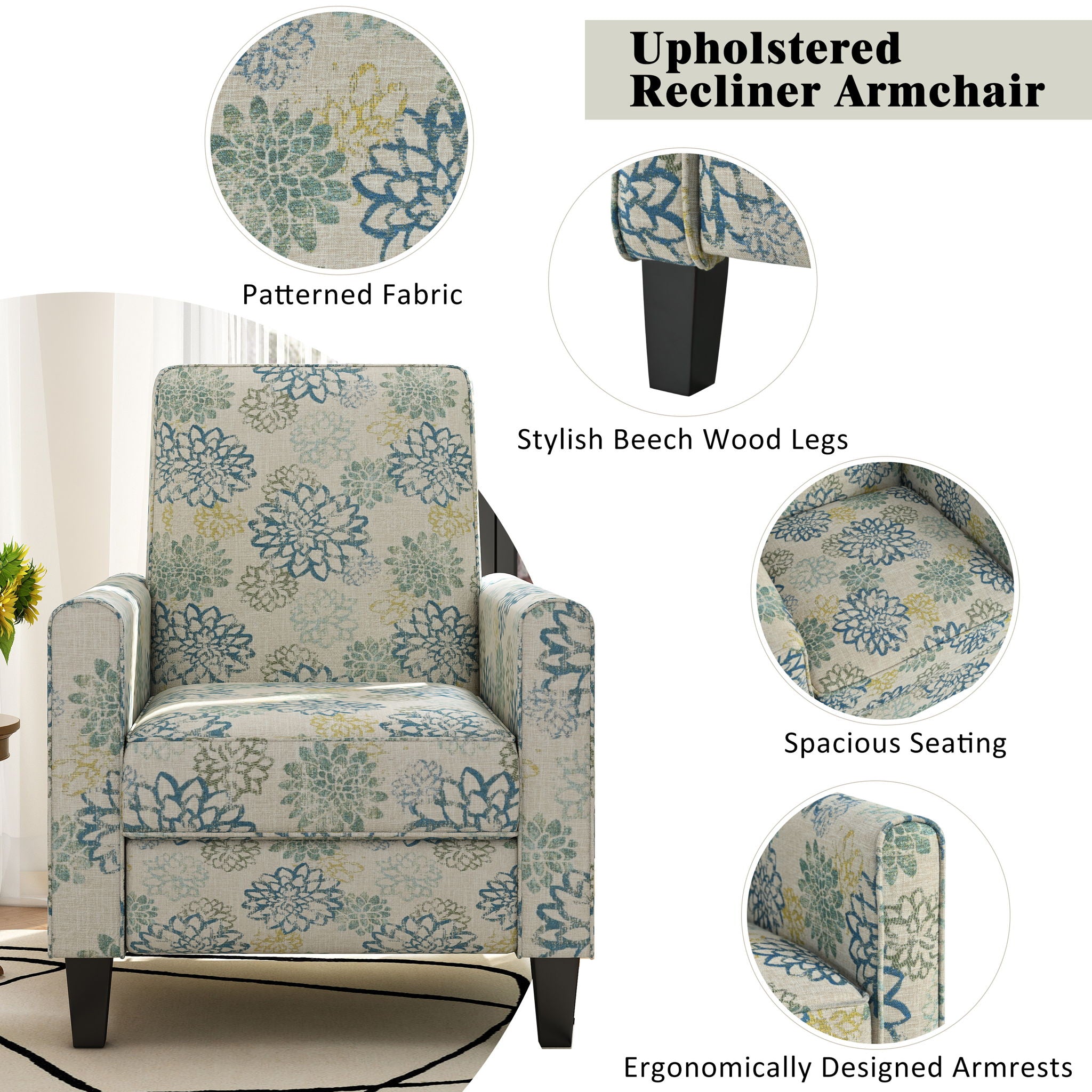 Push Back Upholstered Recliner Armchair