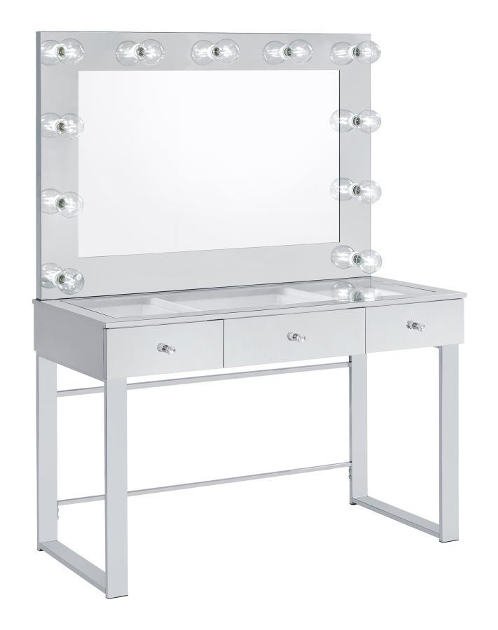 Coaster Fine Furniture Umbridge - 3-Drawer Vanity Set With Lighting - Chrome And White | Meri Furniture